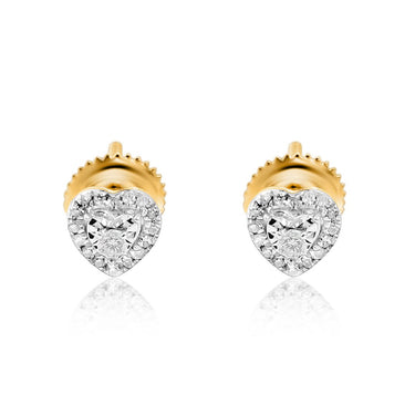 Yellow Diamond Heart Shaped Earrings in 14k Yellow Gold .11 Ctw